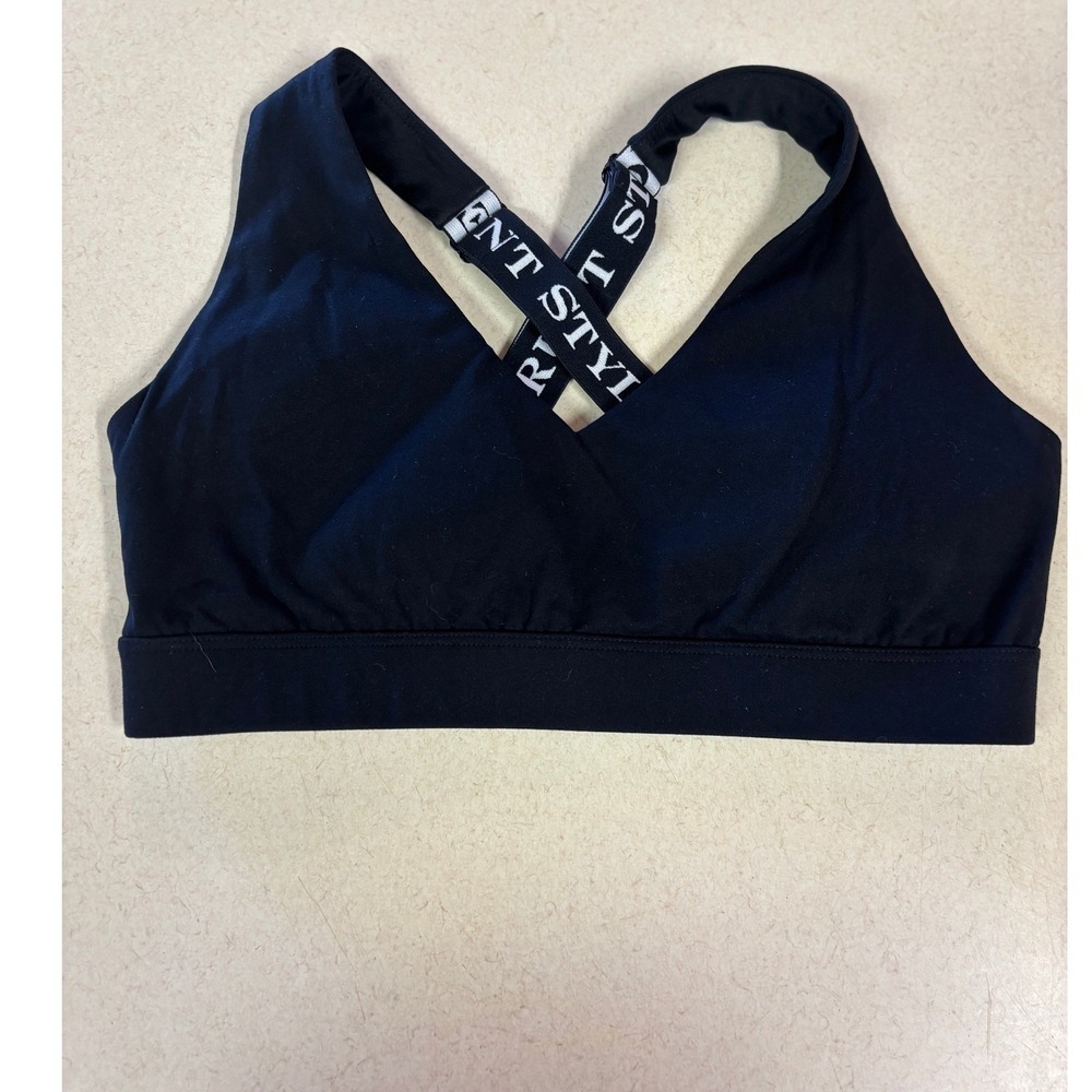 Grunt Style Womens Black Cross Back Sports Bra Logo Straps Small